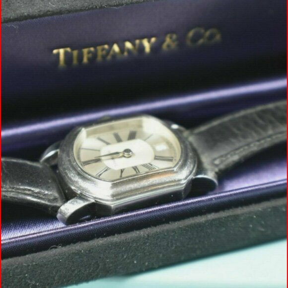 Tiffany &Co Atlas Mark Coupe Watch Resonator Date Silver &  Black Leather - Picture 8 of 10
